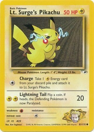 Lt. Surge's Pikachu Card Front