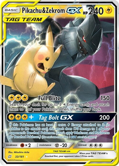 Pikachu & Zekrom GX Card Front