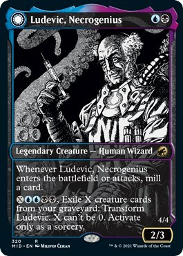 Ludevic, Necrogenius // Olag, Ludevic's Hubris Card Front