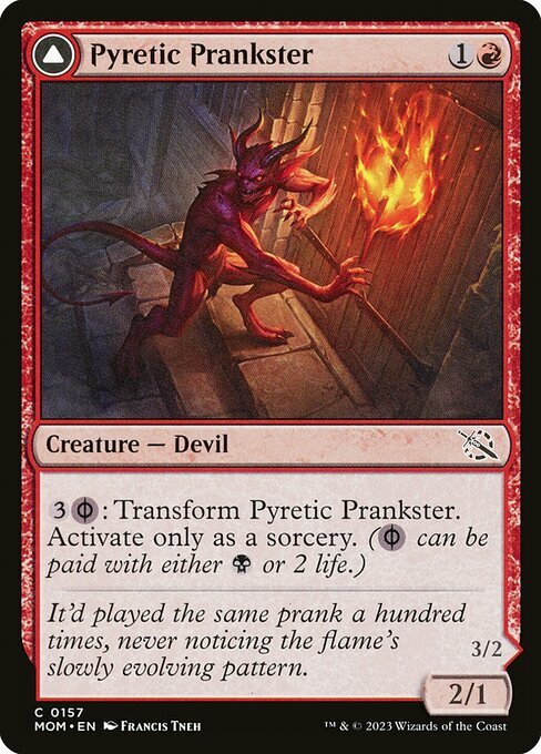 Pyretic Prankster // Glistening Goremonger Card Front