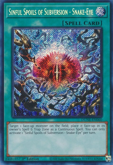 Sinful Spoils of Subversion - Snake-Eye Card Front