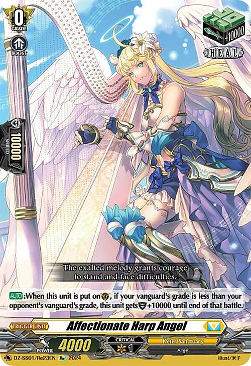 Affectionate Harp Angel Card Front